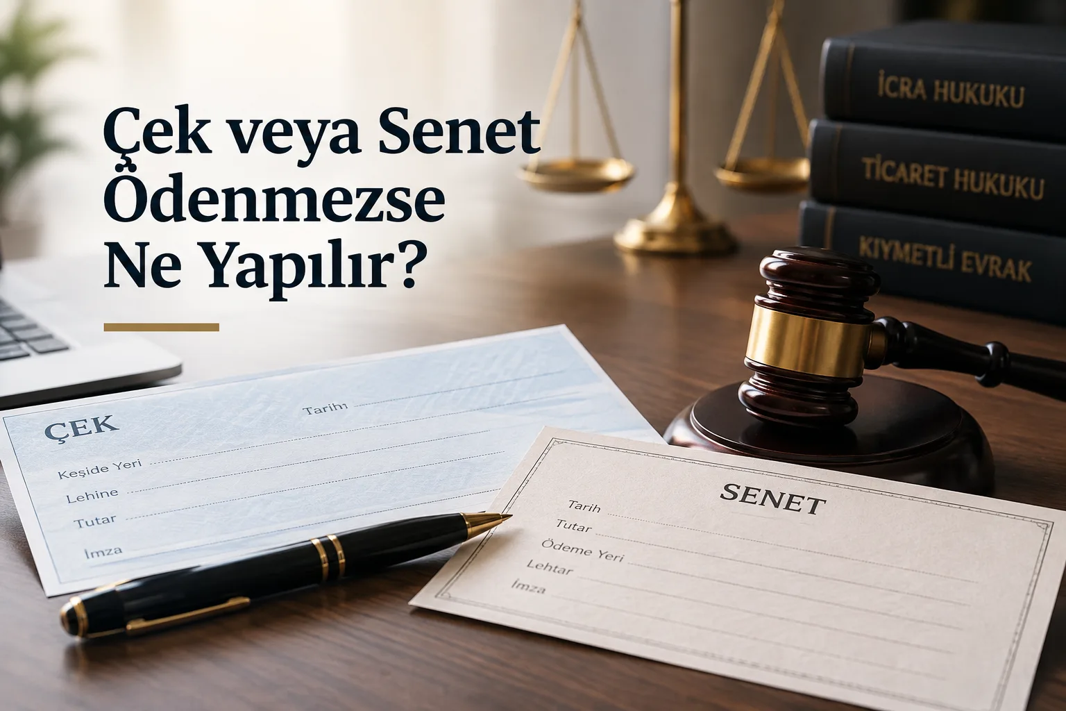 Çek ve senet belgeleri, terazi ve tokmak