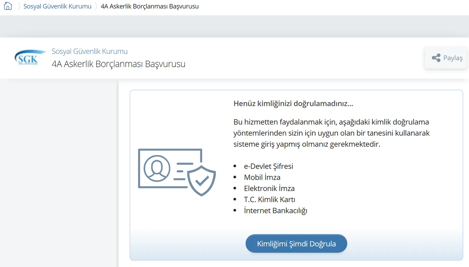 e-Devlet 4A Askerlik Borçlanması Başvurusu hizmeti: SGK askerlik borçlanması başvuru ekranı