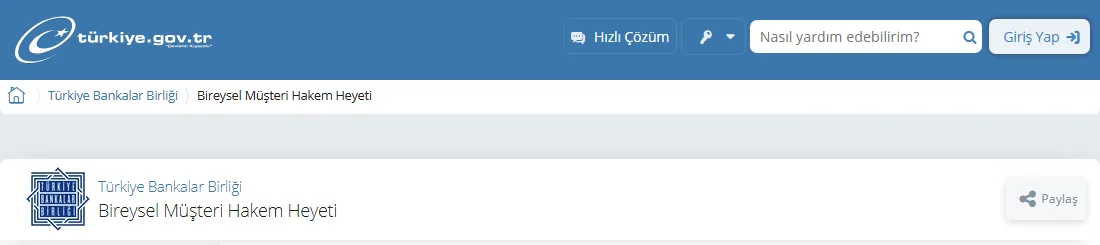 e-Devlet Türkiye Bankalar Birliği Bireysel Müşteri Hakem Heyeti başvuru hizmeti