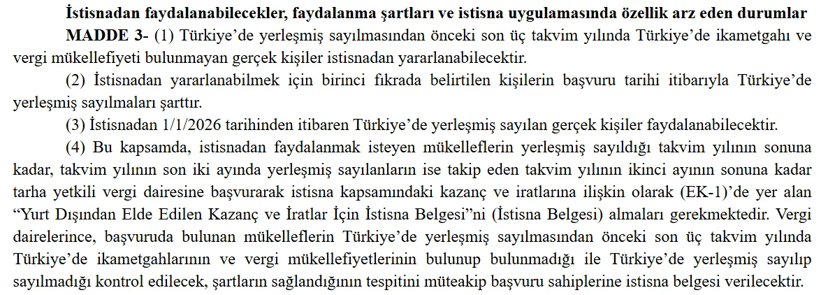 Income Tax General Communique No. 333 Article 3 in Turkish: who can benefit, start date 1 January 2026, and the deadline to obtain the exemption certificate