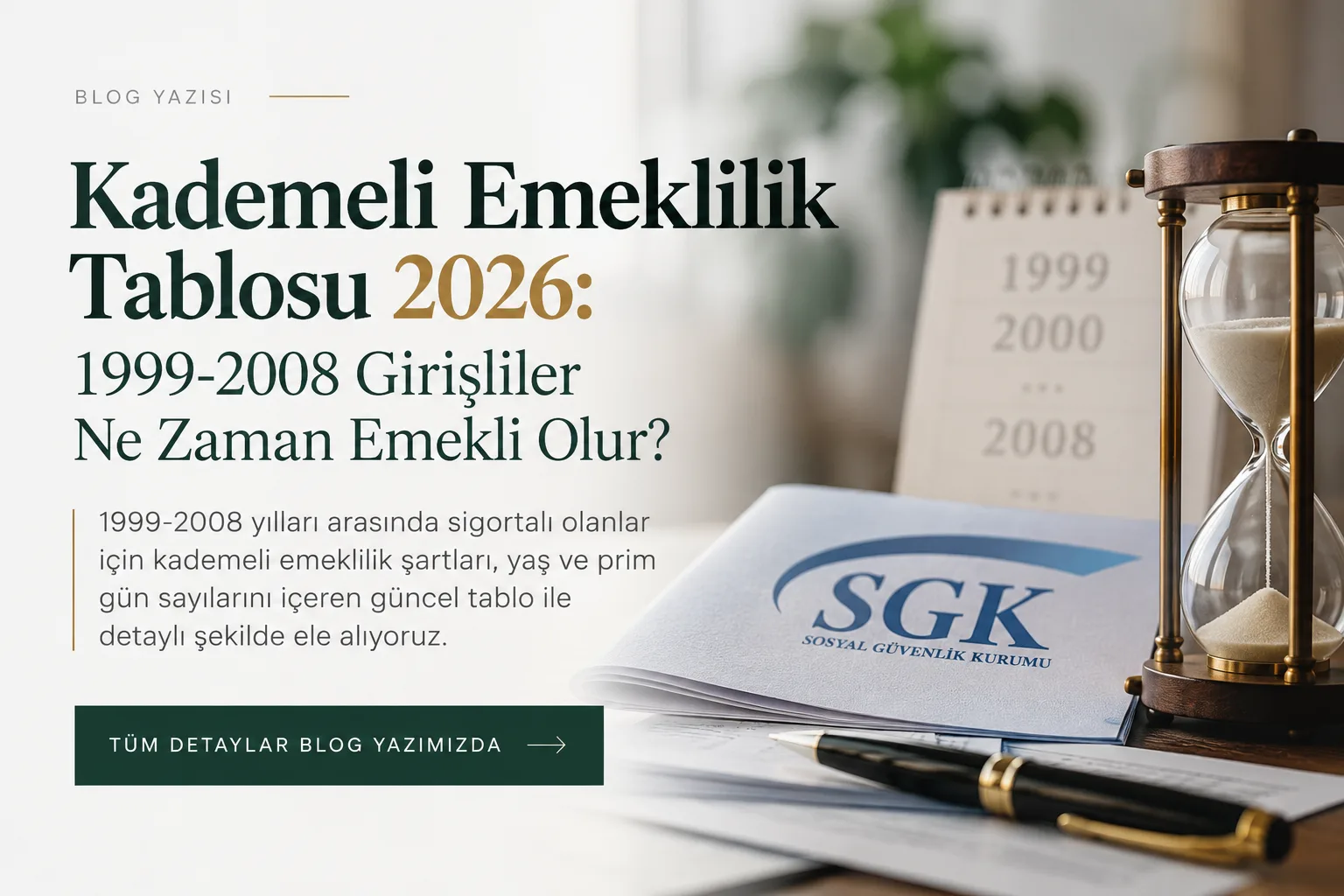 Kademeli Emeklilik Tablosu 2026: 1999-2008 Girişliler Ne Zaman Emekli Olur? - Sosyal Güvenlik Hukuku rehberi kapak görseli